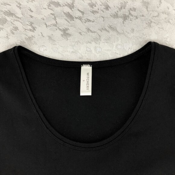 Witchery Fitted Long Sleeve Black Top with Scoop Neck Size Small - Picture 3 of 9